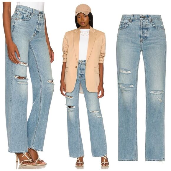 GRLFRND Brooklyn High Rise Loose Straight Jeans in Lost Palms - 28 - Picture 1 of 10